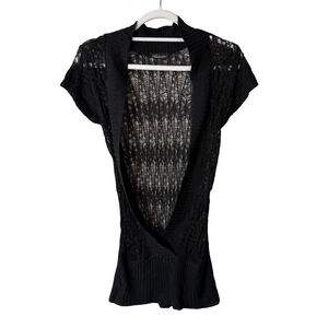 Seduction Black Open Knit Sweater Size XS S Y2K Gothic Grunge Festival Club